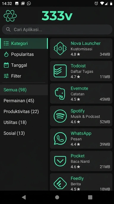 Tampilan katalog aplikasi 333v