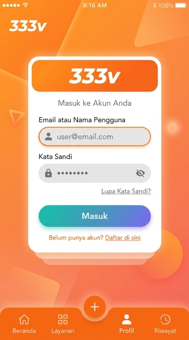 Tampilan halaman login 333v