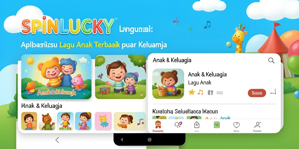 Tampilan antarmuka SPINLUCKY dengan lagu-lagu anak yang ceria.